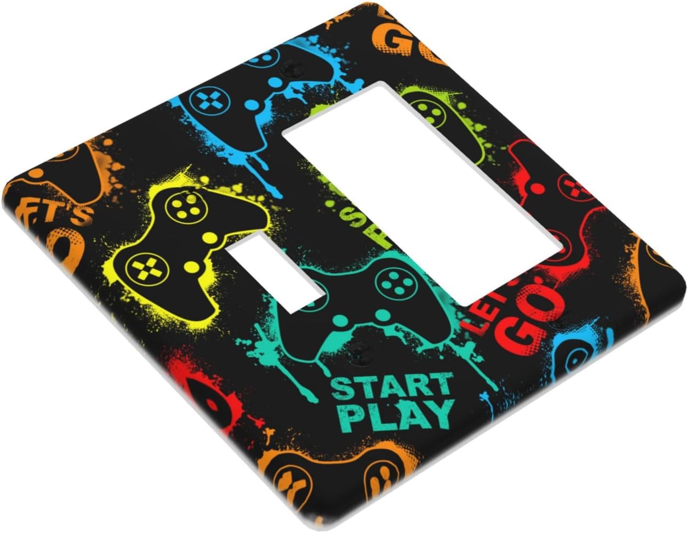 Decorative Outlet Covers Gamepad Theme Graffiti 2 Gang Wall Plate Single Toggle 1 Rocker Light Switch Cover Switch Plate Covers Faceplate for Game Room Bedroom Home Decor