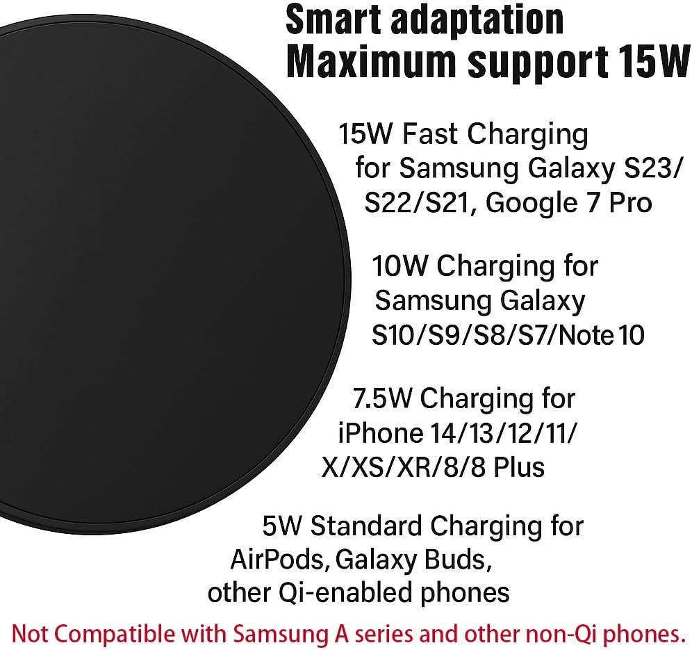 2Pcs Wireless Charger,15W Max Wireless Charging Pad Compatible with iPhone16/16Plus/16Pro /iPhone15/15Pro/15Plus/iPhone14/iPhone13/12/11/X/XR/XS/SE/8,Samsung Galaxy S25/S24/S23/S22/S21/S20/S10 (Black)