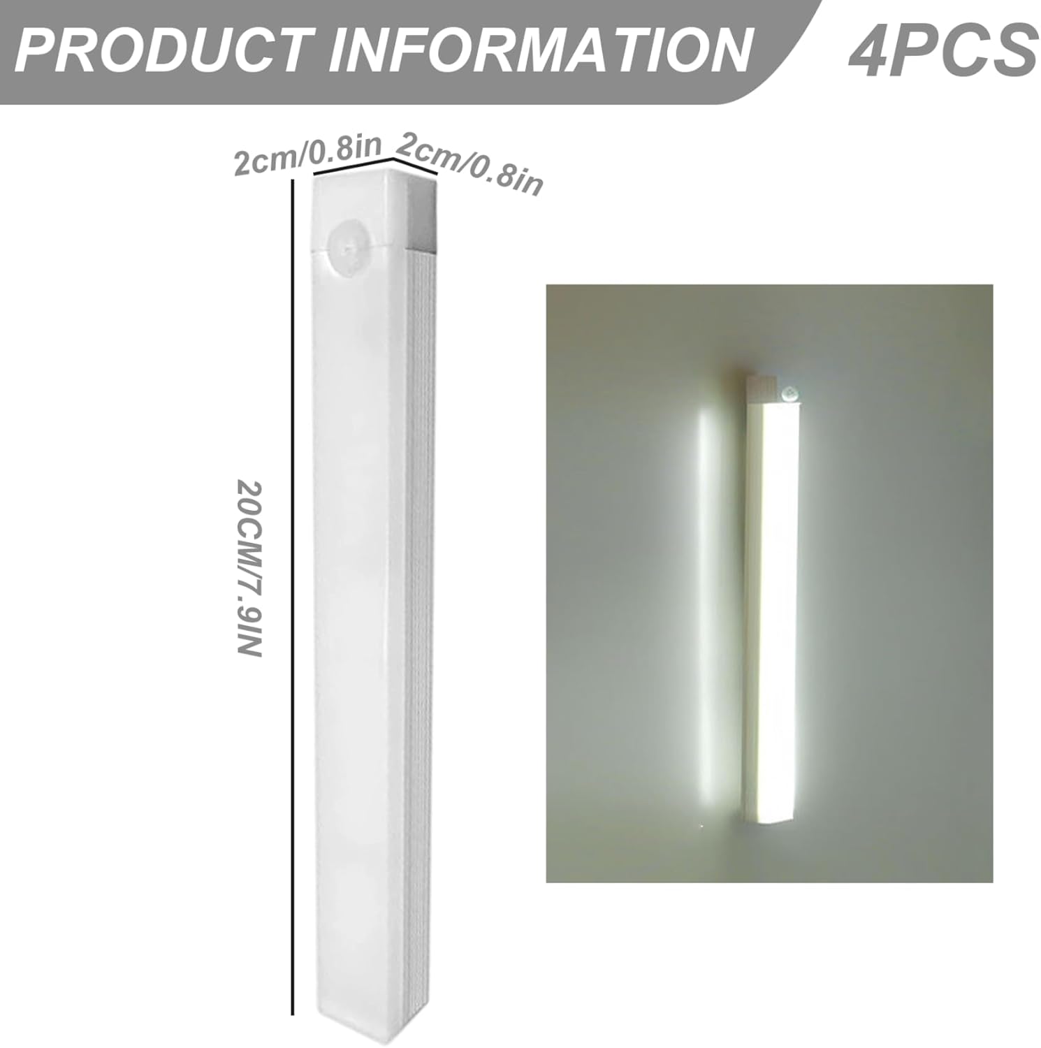 Under Cabinet Lighting 4Pcs LED Dimmable Magnetic Motion Sensor Light Indoor 8 Inch Rechargeable Portable Cordless Lamp for Kitchen Stairs Bedroom RV Dorm