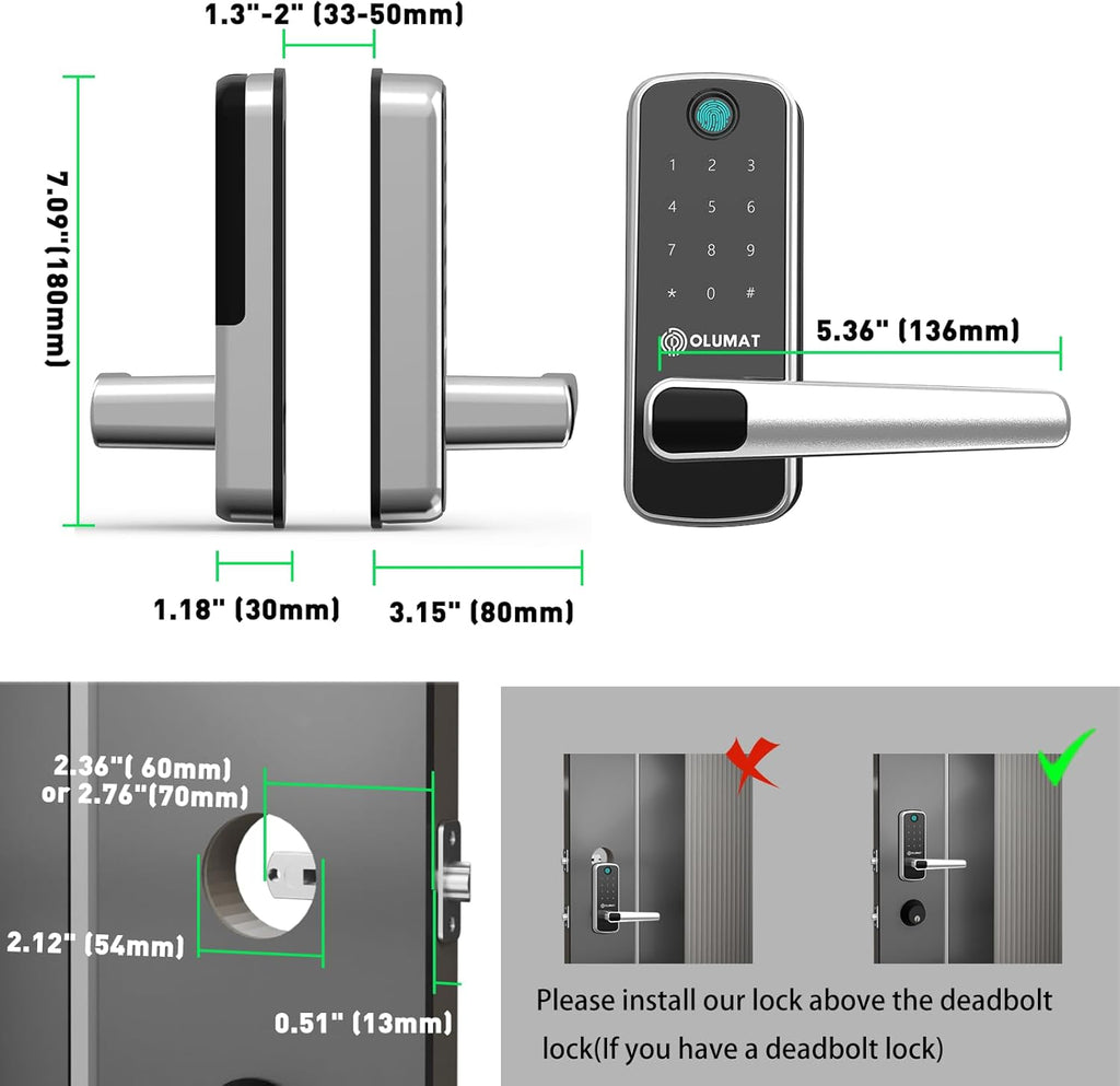 Smart Lock with Door Sensor - Fingerprint, Code, Keyless Entry - Easy Installation, 30-Day Satisfaction Guarantee