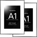 Homeforia A1 Poster Frame Black, High End Metal 23.4 x 33.1 inch Large Picture Frames with Mat 16.5 by 23.4 for Photo, A1 Size Frames Matted to A2 Print, 23.4x33.1 Thin Frame, Tempered Glass, Set of 2
