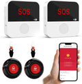 WiFi Caregiver Pager System Wireless Call Button Life Alert Systems Call Bell Fast Help Panic Button for Elderly Patient Seniors Disabled 2 Emergency Button 2 Receiver (only Supports 2.4GHz Wi-Fi)