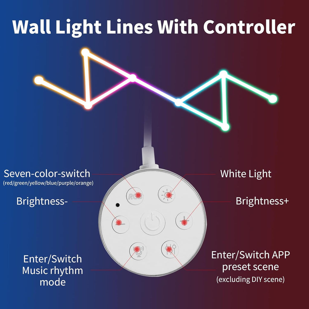 RGB Wall Light, LED DIY Geometry Splicing Gaming Lights, Backlit Modular Wi-Fi Colour Changing Home Decor Lights Work with Alexa and Google Assistant for Game Room, Bedroom (9 Lines, White)