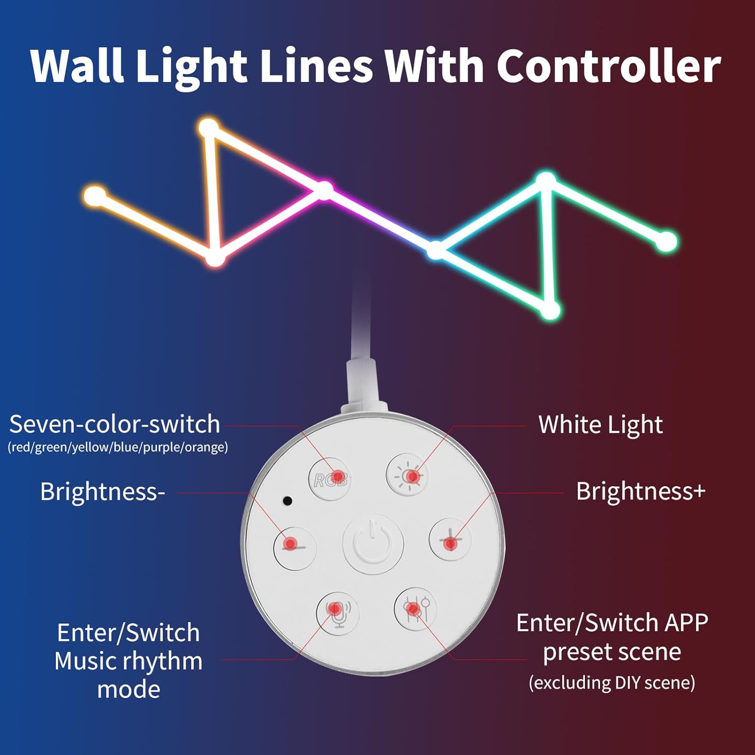 RGB Wall Light, LED DIY Geometry Splicing Gaming Lights, Backlit Modular Wi-Fi Colour Changing Home Decor Lights Work with Alexa and Google Assistant for Game Room, Bedroom (9 Lines, White)