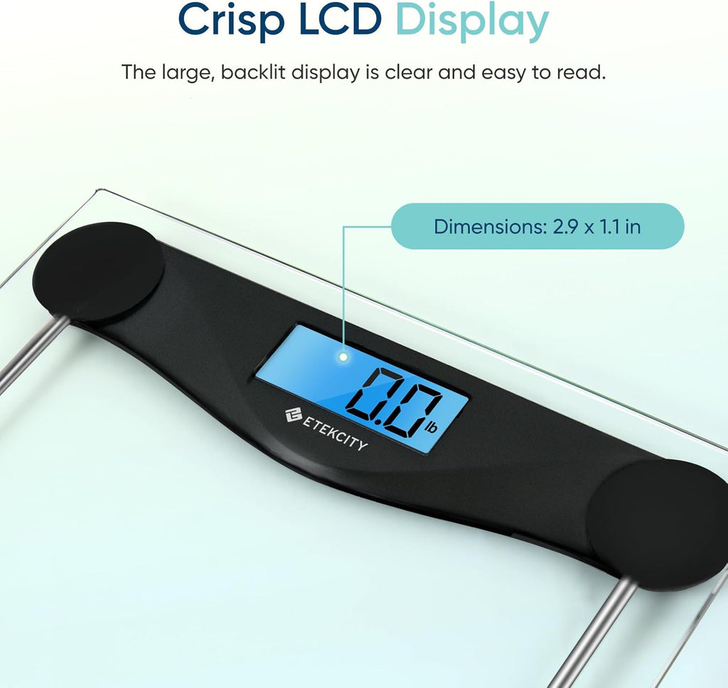 Etekcity Digital Body Weight Bathroom Scale, Large Blue LCD Backlight Display, High Precision Measurements, 6mm Tempered Glass, 400 Pounds, Black