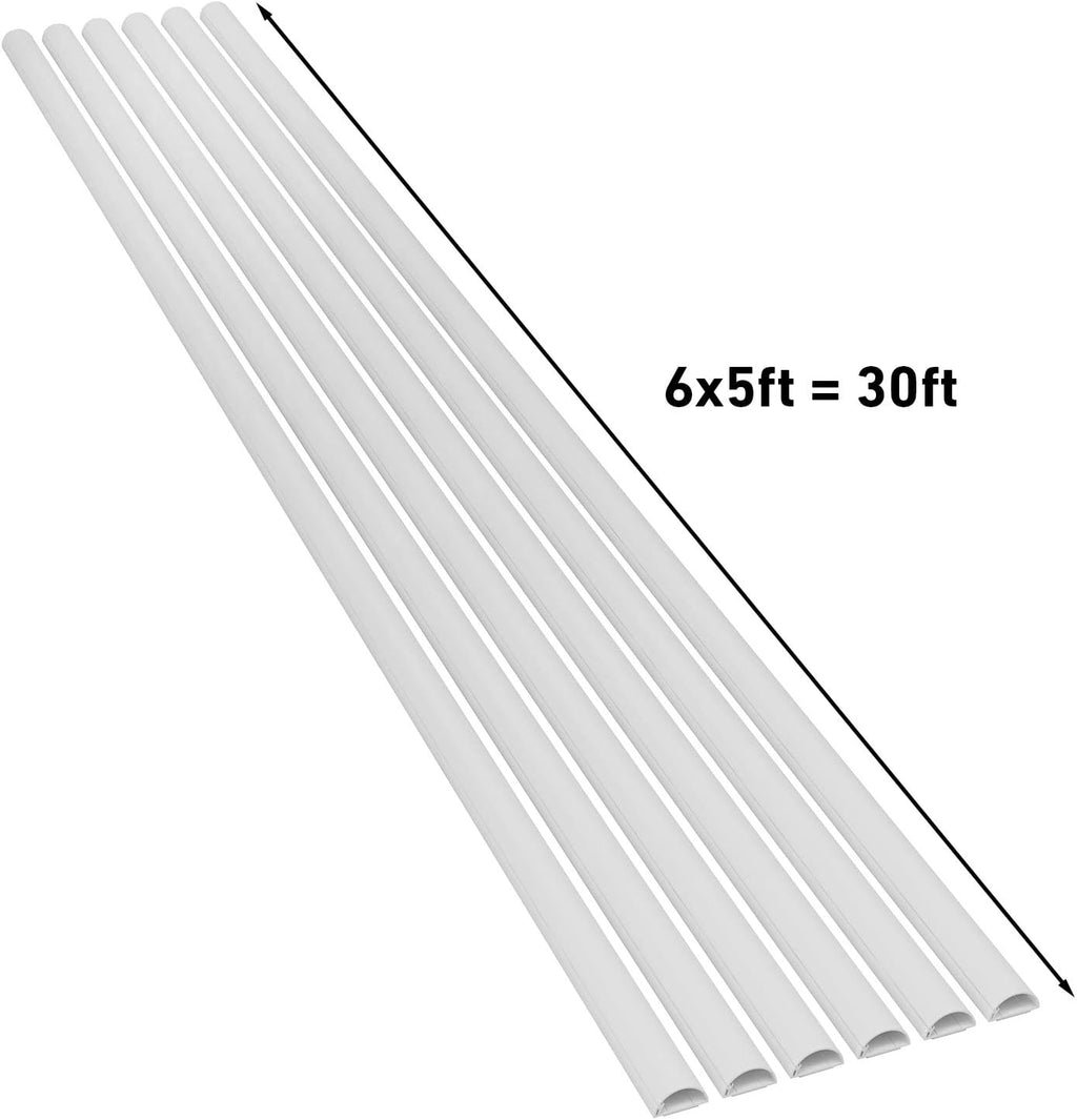 D-Line Medium Cord Cover Kit, 30ft Self-Adhesive Wire Hider, Half Round Cord Covers, Paintable Cable Management - 6X 5ft Channels and 10 Accessories