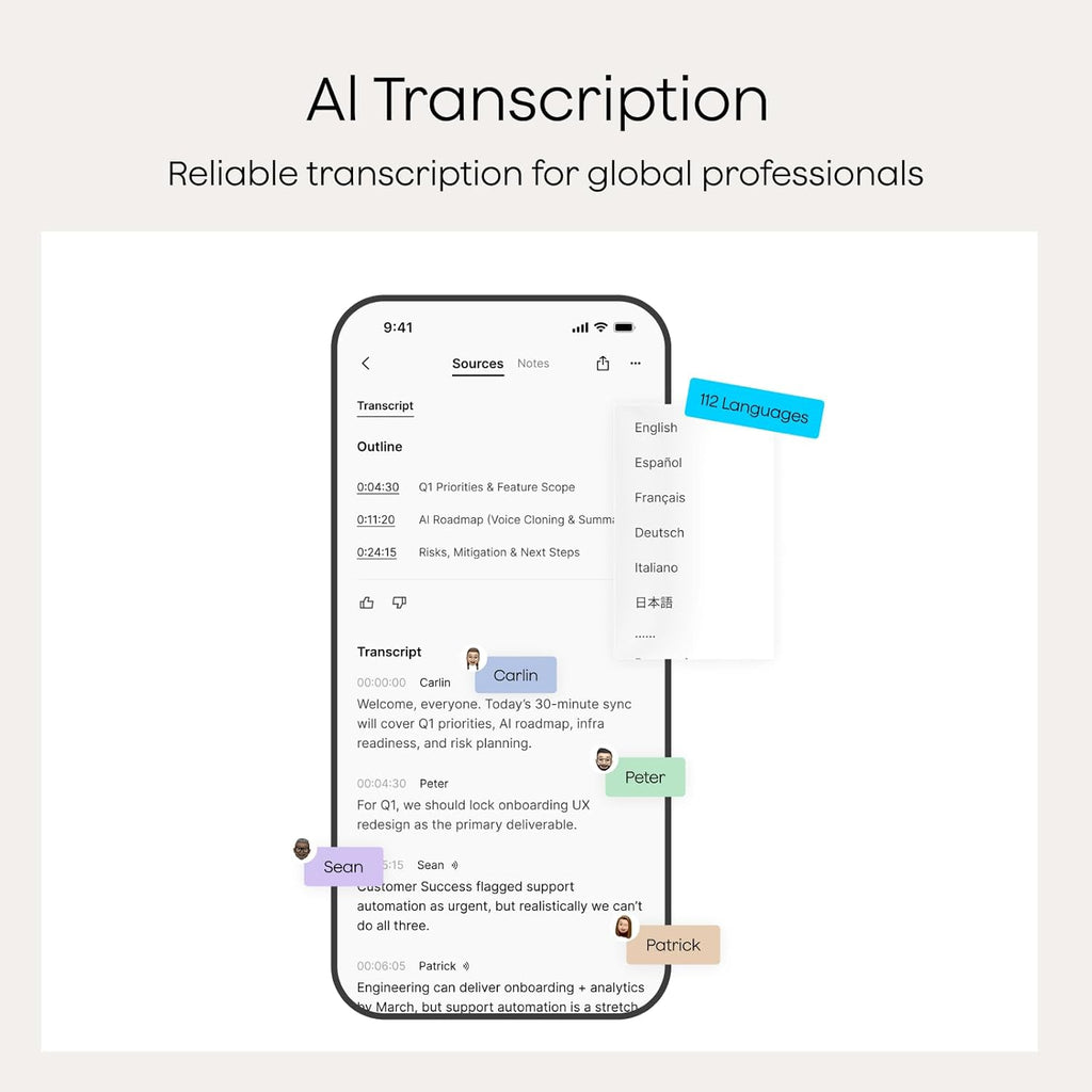 Plaud Note AI Voice Recorder, Voice Recorder w/Case, App Control, AI Transcribe & Summarize, Support 112 Languages, 64GB, Audio Recorder for Lectures, Meetings, Calls, Silver, Non-Pro Version