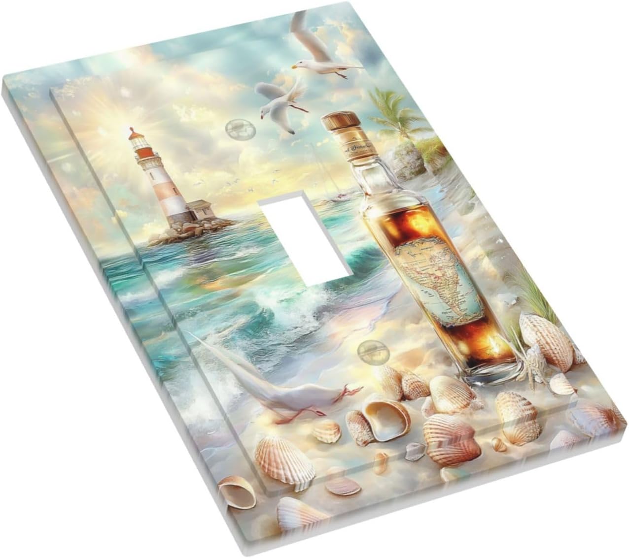 Decorative Light Switch Cover Beach Ocean Lighthouse Seashells 1 Gang Single Toggle Device Electrical Faceplate Switchplates Decorator Outlet Wall Plate For Bed Room Living Room Decor