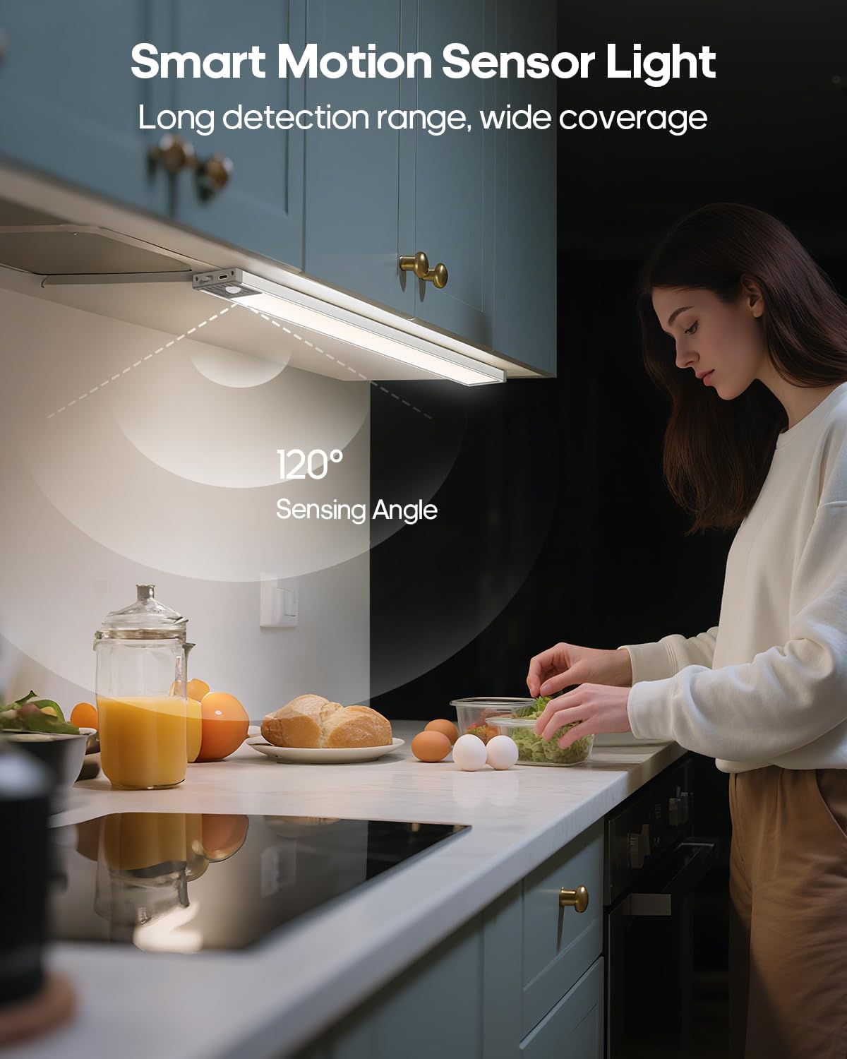 17.5Inch Under Cabinet Lighting, 4500mAh Rechargeable Battery Motion Sensor Light Indoor, Wireless Under Cabinet Lights for Kitchen, Closet（2 Pack-17.5 inch