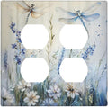 Decorative Outlet Covers Watercolor Dragonfly Blue Wihte Flower 2 Gang Light Switch Cover Plate Double Duplex Wall Plates for Electrical Outlets Switch Plate Covers for Bedroom Home Decor