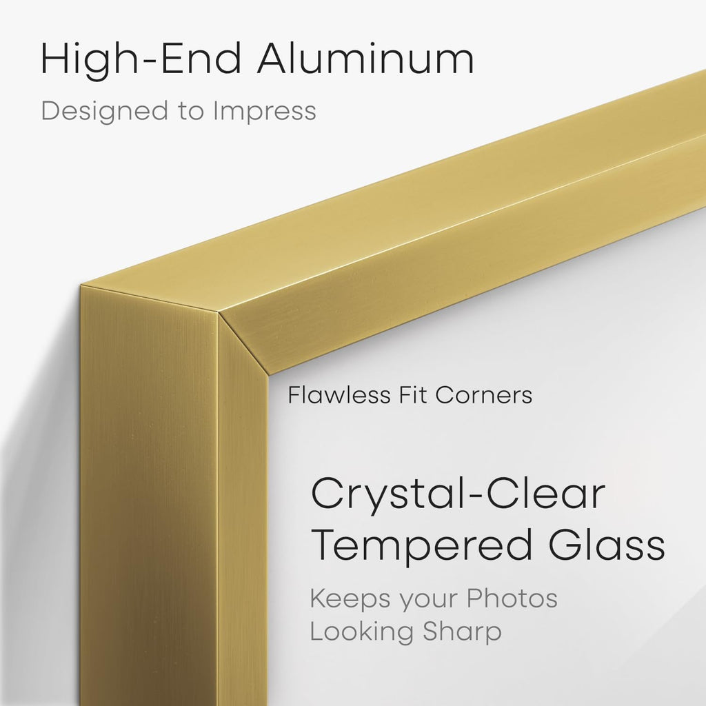 Homeforia 24x30 Picture Frame Gold, High End Metal 24 x 30 Poster Frames with 18 by 24 Mat Opening, 24x30 Gold Photo Frame Matted to 18x24 Print, 30x24 Large Frames, Tempered Glass, Wall Kit, Set of 1