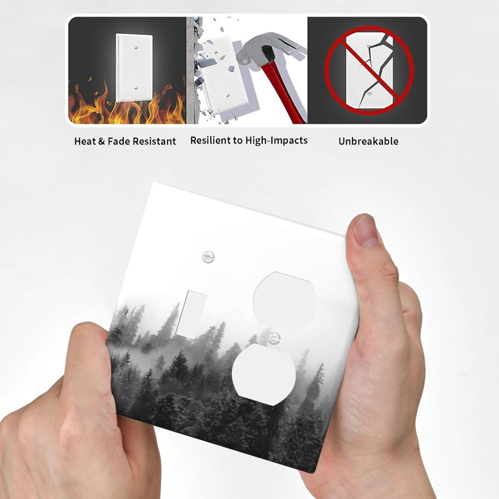 Wallplates Fores Black White Landscape Misty Woods 1 Toggle 1 Duplex Switch Plate Electrical Gfci Faceplate Decorative Light Switch Covers For Farmhouse Cabin Decor