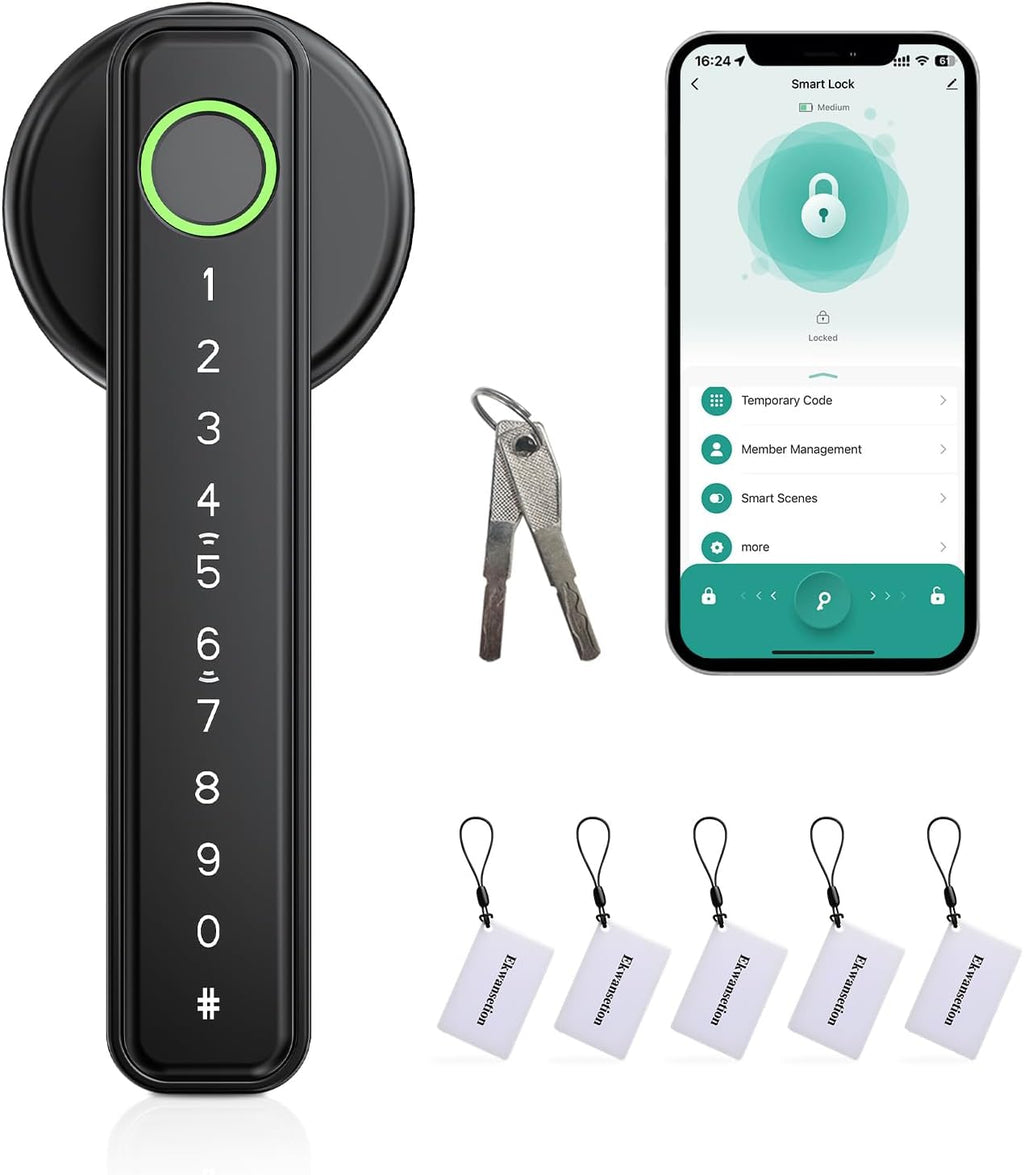 Fingerprint Door Lock Smart Door Lock with Keypad Keyless Entry Door Lock with Handle for Home Hotel Office Apartment Bedroom with Alexa (Black app Unlock) Ekwansetion