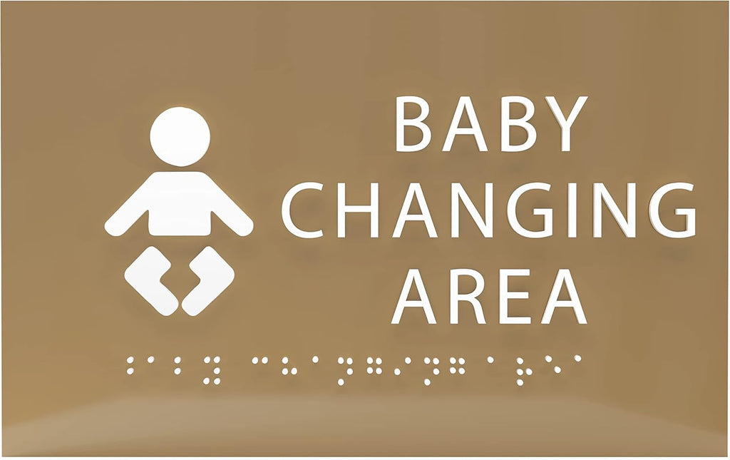 6" X4" Baby Changing Area Sign | Tactile Graphics Grade 2 Braille Text Baby Care Sign| ADA Compliant Wall Mount Plastic Restroom Sign for Hospital, Offices, Clinics and Apartments