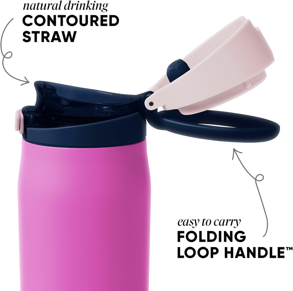 Simple Modern Mesa Loop Water Bottle with Covered Straw and Handle | 30oz Cup Holder Friendly Insulated Stainless Steel Bottles for Travel, Sports and School | Fuscia Mix