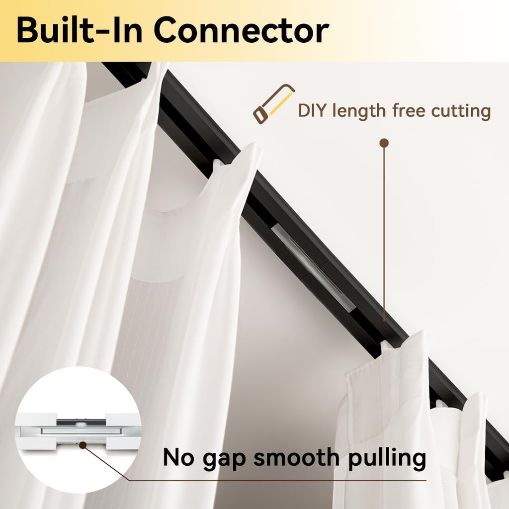 Curtain Track, Ceiling Curtain Track for Room Divider, Ceiling Mount Rail Set with Roller Hooks, Black, 3ft - 6ft