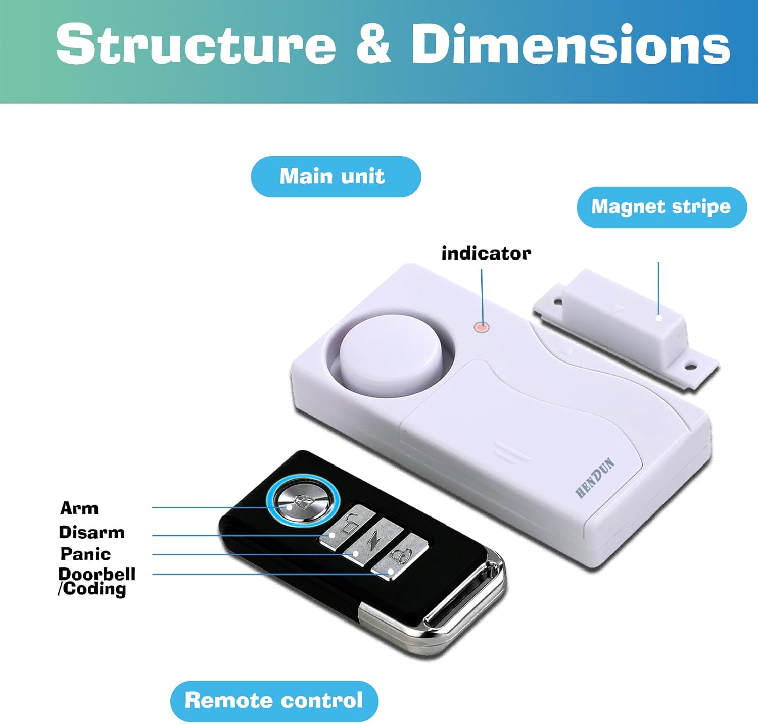 HENDUN Door Alarms When Opened with Remote, Door Bells Chimes, Door Security Sensor Pool Alarm for Kids Safety (2 Pack)
