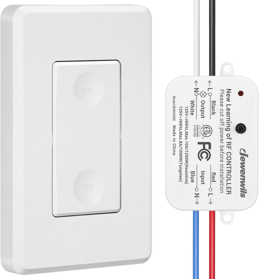 DEWENWILS Wireless Remote Light Switch, Expandable Wireless Wall Switch Kit, No Wiring, No WiFi, 100 Ft RF Range, Programmable, Remote Control Light Fixture for Lamps, Ceiling Lights, Fans
