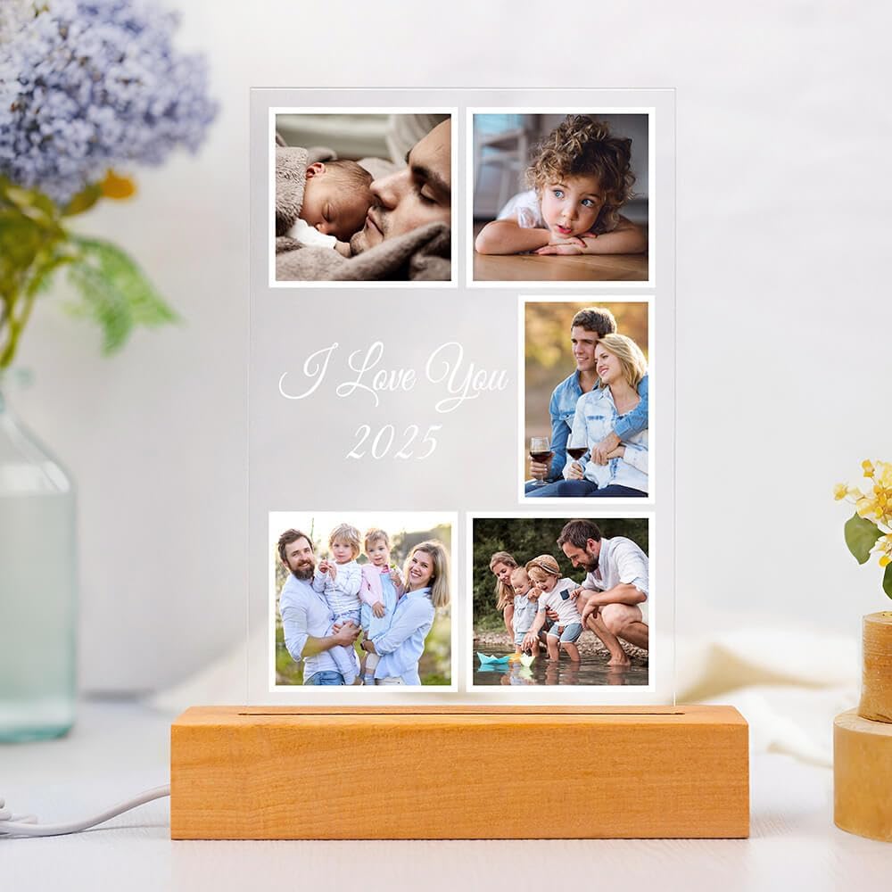 Custom Picture Frame with Photo, Customized Picture Frames with Night Light, Personalized Photo Frames, Personalized Valentines Day Gifts for Women Men Her Him Kid Baby Family Friend