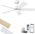 YOUKAIN Ceiling Fans with Lights, 42 Inch White Ceiling Fan, Smart Ceiling Fan Remote & APP Control, Reversible Blades, Modern Outdoor Ceiling Fans for Living Room, Bedroom, 42-YJ812-WH