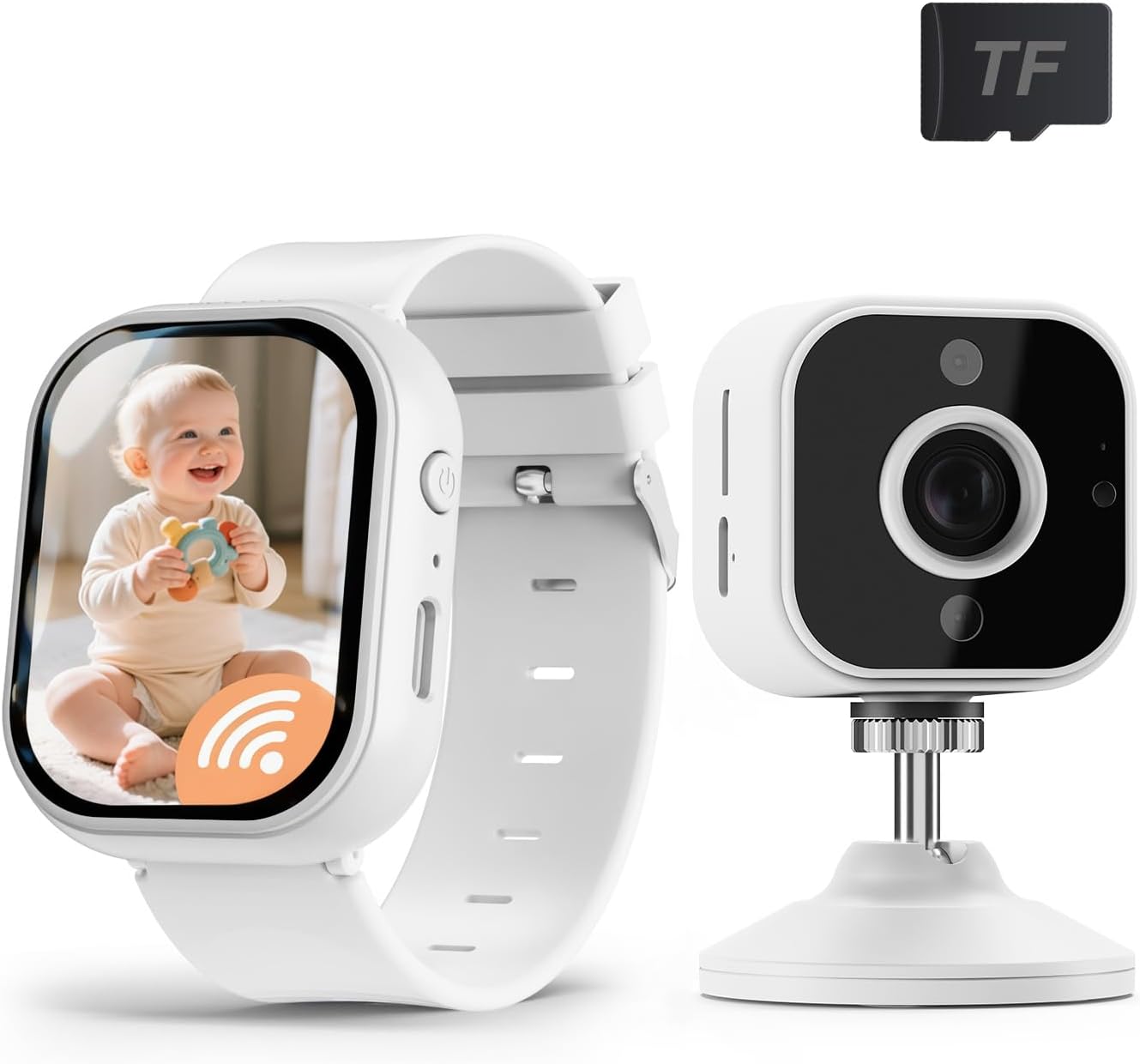 Baby Monitor with Camera and Audio, Wearable Portable Baby Monitor No WiFi Needed Watch, Can Save 1080P HD Video, SD Card Included, Night Vision, 2-Way Talk, Cry & Temp Sense, Alarm & Lullabies