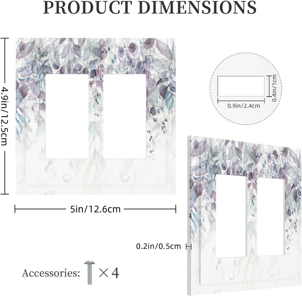 Hazy Leaves Ivy Nature Plants Eucalyptus Leave Decorative Outlet Covers 2 Gang Double GFCI Rocker Electrical Wall Panels Light Switch Cover Plate for Bedroom Home Decor