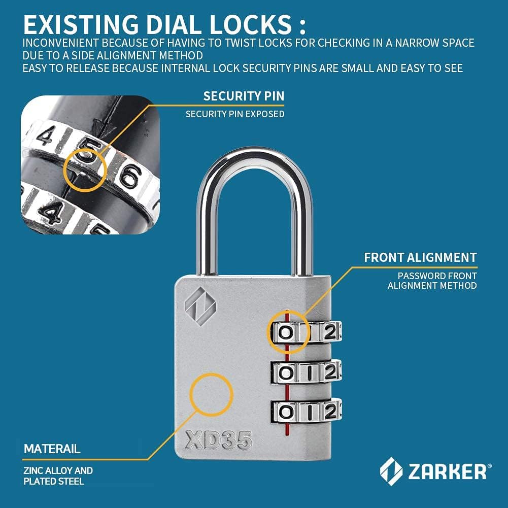 XD35 Combination Lock, 3-Digit Padlock for School Gym Sports LockerLock, Fence, Toolbox, Case, Hasp Storage (2-Pack, Emerald)