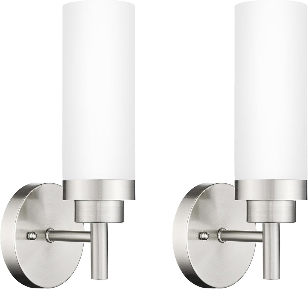 Emak Brushed Nickel Sconces Wall Lighting, Modern Vanity Lights with Milk Glass Shade, Wall Sconce for Bathroom, Bedroom, Living Room, Hallway, WS085-BN-ML-2PK