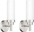 Emak Brushed Nickel Sconces Wall Lighting, Modern Vanity Lights with Milk Glass Shade, Wall Sconce for Bathroom, Bedroom, Living Room, Hallway, WS085-BN-ML-2PK