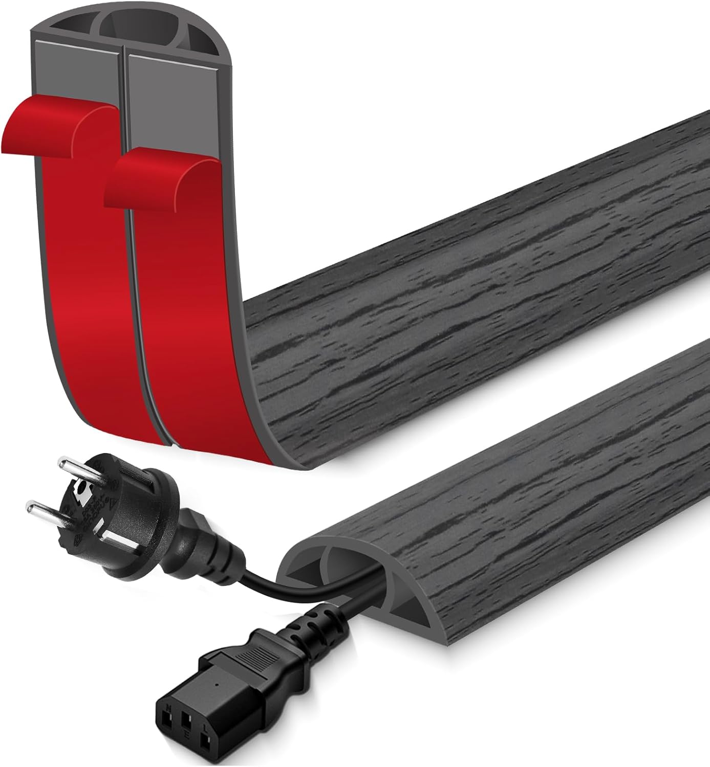 Floor Cord Cover for Wires on Floor Self Adhesive Cord Hider Floor Cable Management Wire Covers for Cords Protector Prevent Cable Trips Cord Cavity W 0.47" x H 0.27", Deep Gray Wood, 20Ft