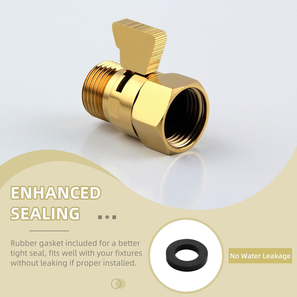 Angle Simple Shower Flow Control Valve, Brass Water Shut Off Valve for Handheld Shower Hose, Flow Restrictor, Gold