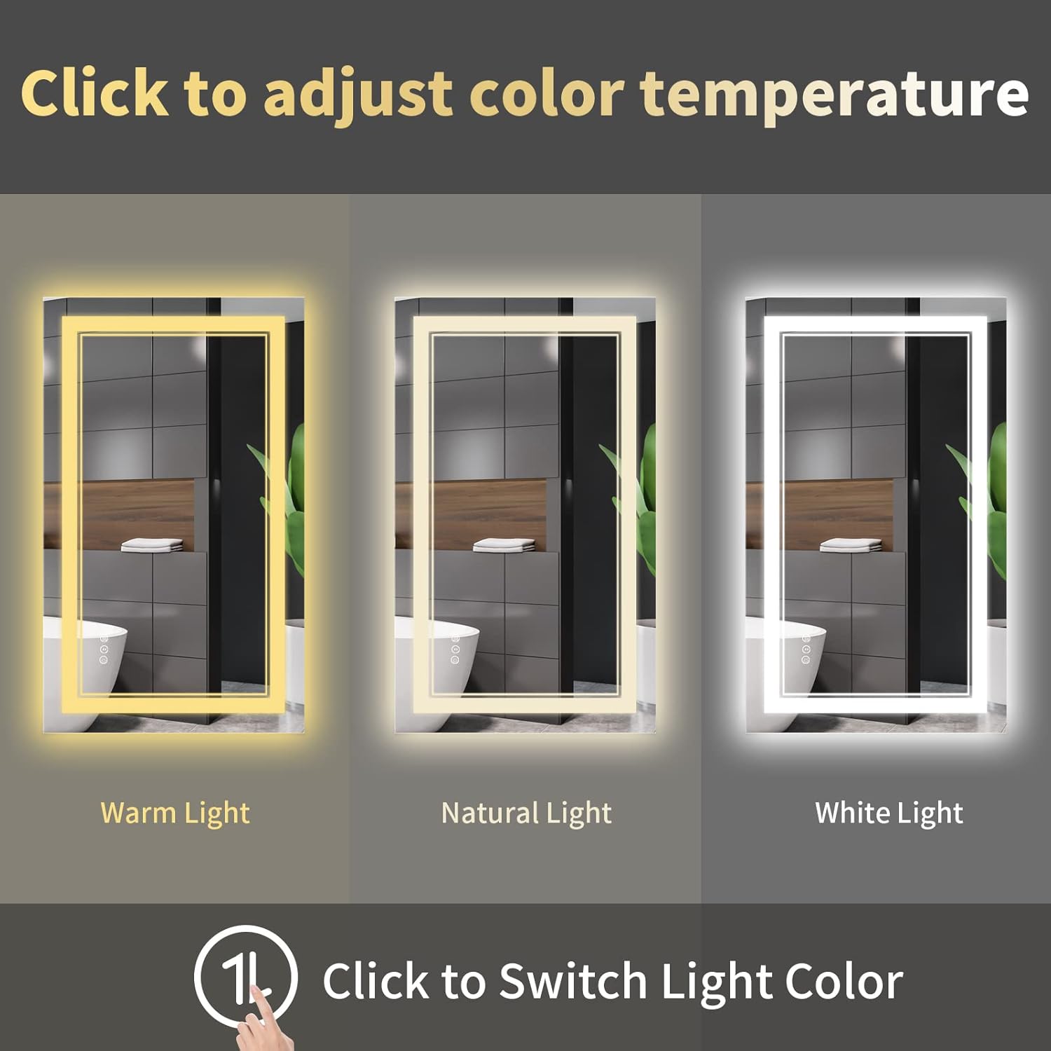 44 x 32 Inch LED Bathroom Mirror, Front Light and Backlit Lighted Vanity Mirror, Anti-Fog, Dimmable Memory, Shatterproof, Wall-Mounted