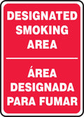 Accuform SBMSMK403VA Aluminum Spanish Bilingual Safety Sign, Legend "Designated Smoking Area/Area DESIGNADA para FUMAR", 14" Length x 10" Width, White on Red