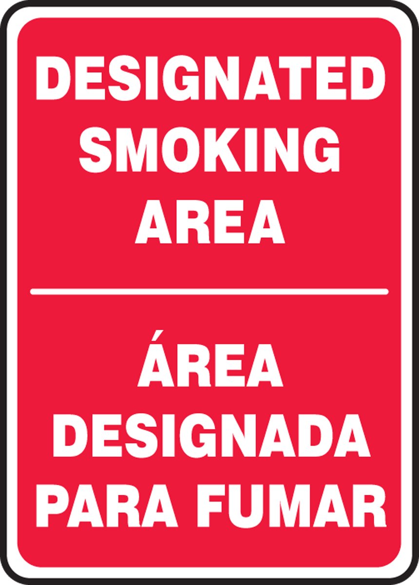 Accuform SBMSMK403VA Aluminum Spanish Bilingual Safety Sign, Legend "Designated Smoking Area/Area DESIGNADA para FUMAR", 14" Length x 10" Width, White on Red