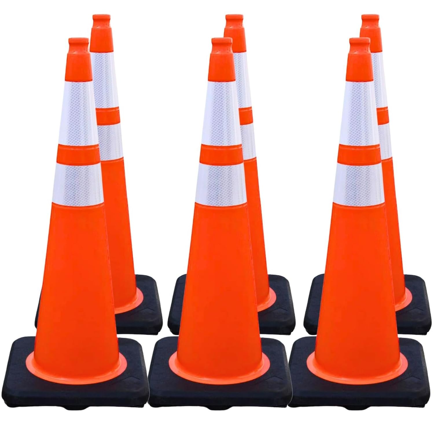 BESEA 6 Pack 36” Traffic Cones Orange Safety Road Cones with Reflective Collars, Heavy Duty Parking & Construction Cone for Traffic Control