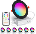 Smart Recessed Lighting 4 Inch Black RGBCW Color Changing 12W LED Downlight with Junction Box,1000 Lumen Recessed Ceiling Light Compatible with Alexa,Dimmable by Bluetooth Control -6Pack
