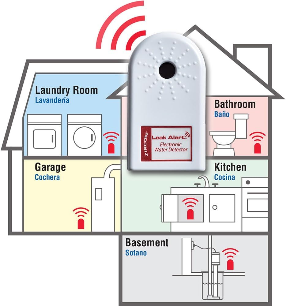 Zircon Leak Alert 3-Pack Water Detector Alarm – 90 dB Battery-Powered Leak & Flood Sensor for Basement, Kitchen, Bathroom, Utility Room – Early Water Detection & Damage Prevention