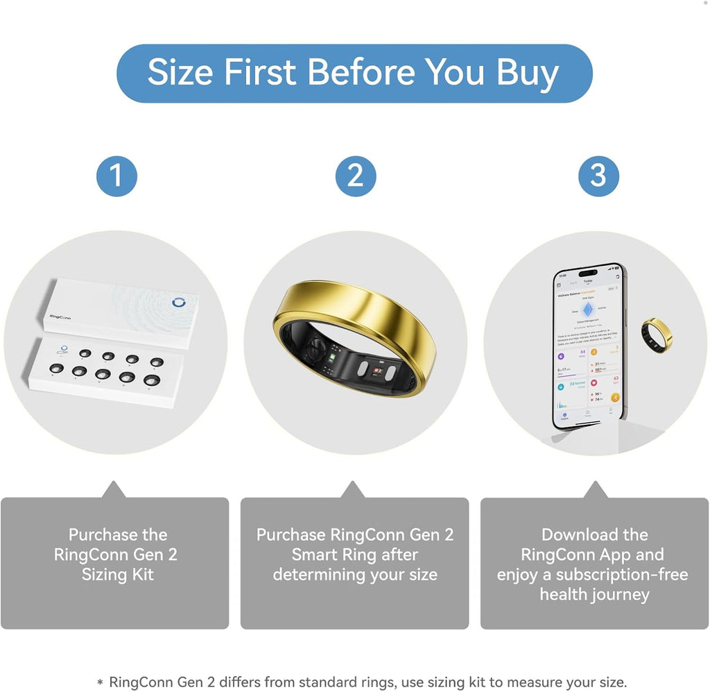 RingConn Gen 2, World’s First Smart Ring with Sleep Apnea Monitoring, No APP Subscription, 12-Day Battery Life, Stress/Heart Rate/Women's Health Tracker, Android & iOS Compatible (Gold, Size 13)