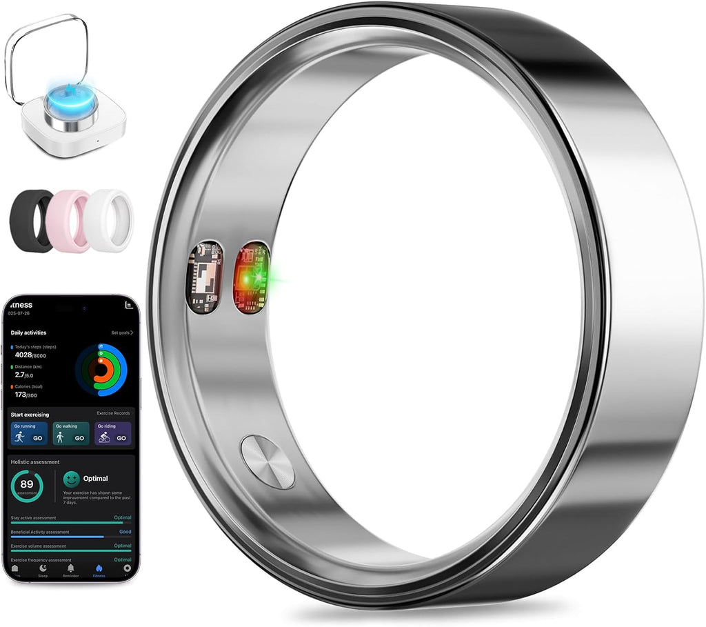 Smart Ring with Vibration Alerts, health tracker ring with Body Temperature Monitor, Heart Rate, Sleep & Fitness Tracking, Waterproof Activity Ring for Men & Women, No App Fees (Gunmetal Gray, 12#)
