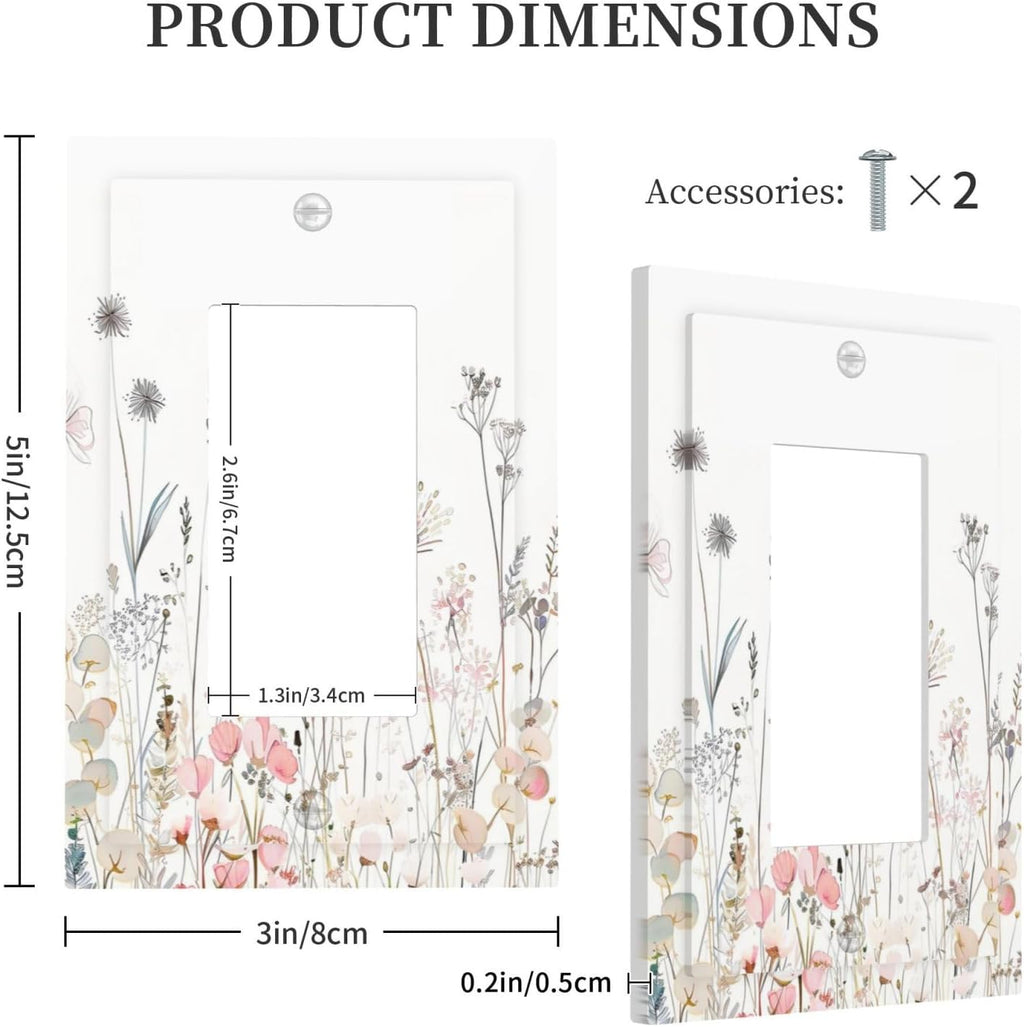 Floral Watercolor Wildflower Dandelion Plant Decorative Outlet Covers 1 Gang Single Rocker Light Switch Cover Plate Wall Plates GFCI Faceplate for Farmhouse Bed Room Decor