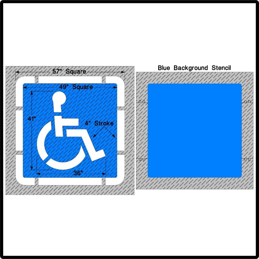Large Federal Handicap Parking Stencil with Border & Background | Part#: 10001954 | 57" W x 57" H | Flexible and Durable 1/8" PolyTough Lifetime | Made in USA