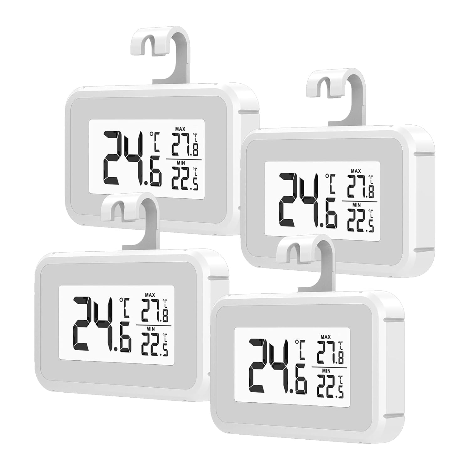 Elitech 4Pack Fridge Thermometer Digital Freeze Refrigerator Thermometer Waterproof Large LCD Display Max/Min Record Function TM-2T