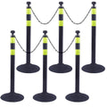 6 Pack 39 Inch Black Traffic Delineator Posts with 2 Green Reflective Stripes, Safety Posts Cones with 6.6 Feet Chains and 14 Inch Rubber Base for Road Safety,Parking Lot (Black)