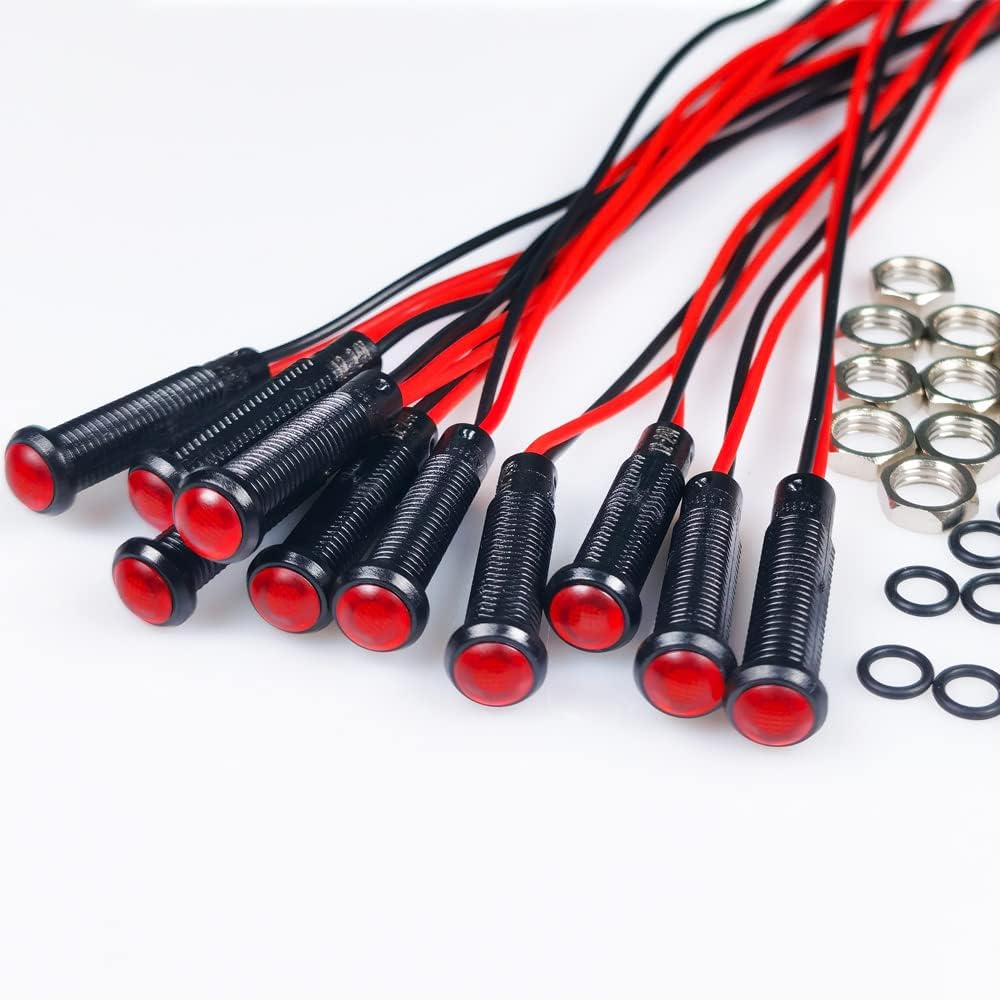 10pcs LED Plastic Indicator Pilot Light AC/DC 12-24V Mounting Hole Size 6mm(Red)