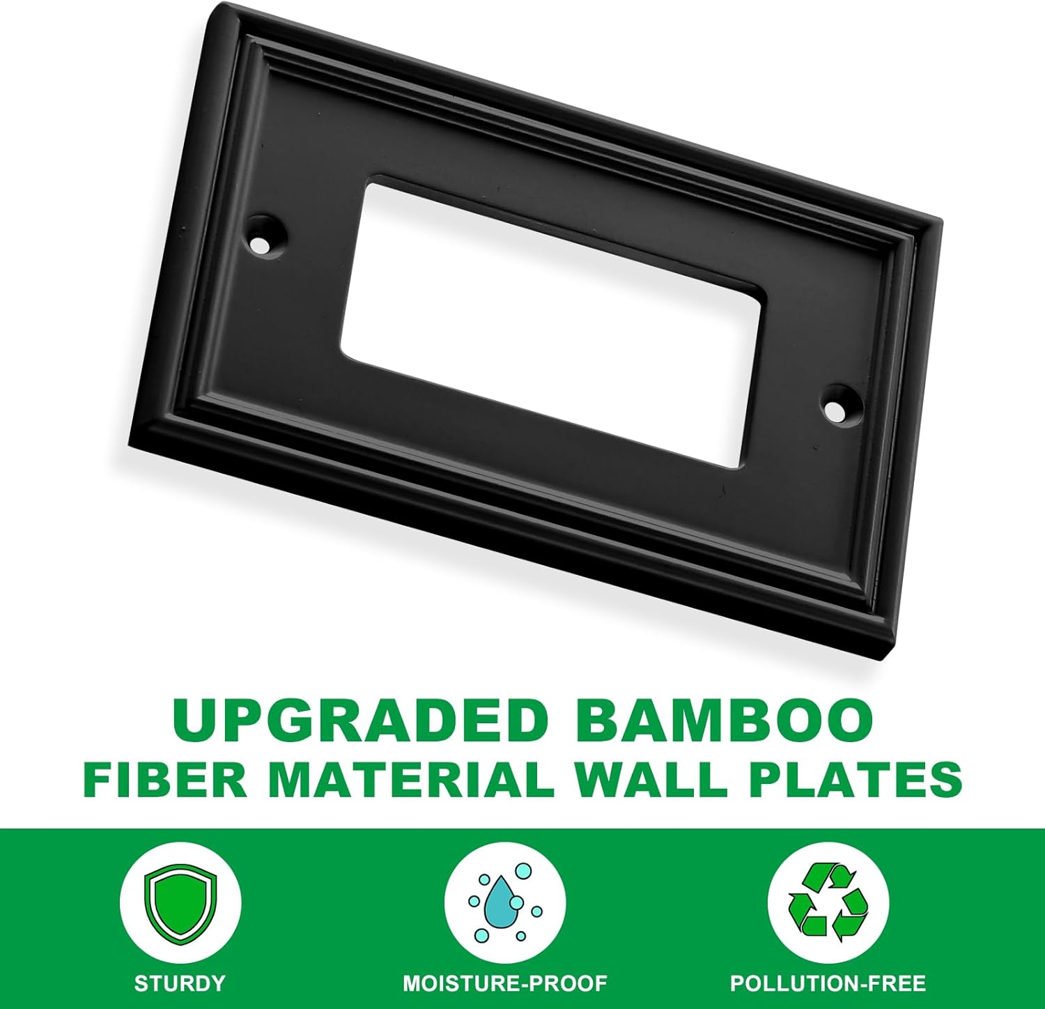 Black Modern Decorative Wall Plate Light Switch Cover Decorator Outlet Covers Rocker Switch Plates Bamboo Fiber Material Wall Plates for Kitchen Bathroom (1 Gang Single Decorator-4 Pack)