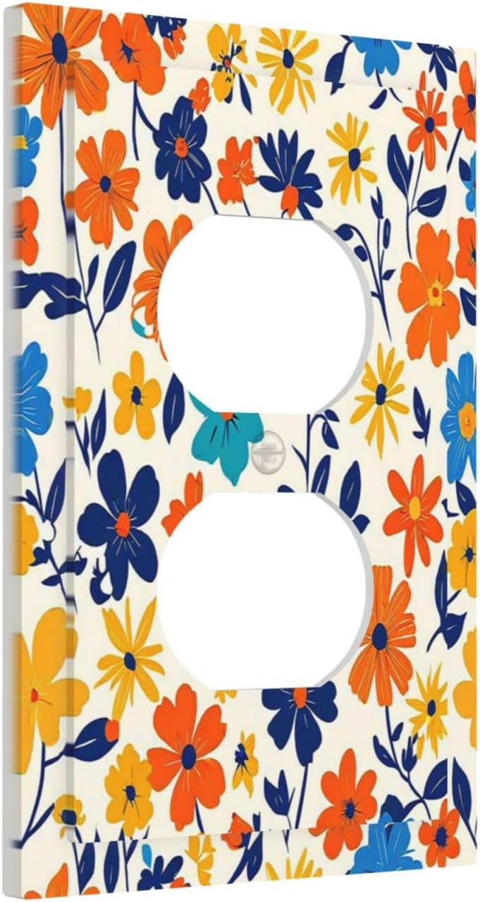 Nature Flowers Botany Plant Art Floral Outlet Covers 1 Gang Duplex Light Switch Cover Wall Plate Decorative Switch Plates Electrical Receptacle Faceplate for Bedroom Bathroom Decor
