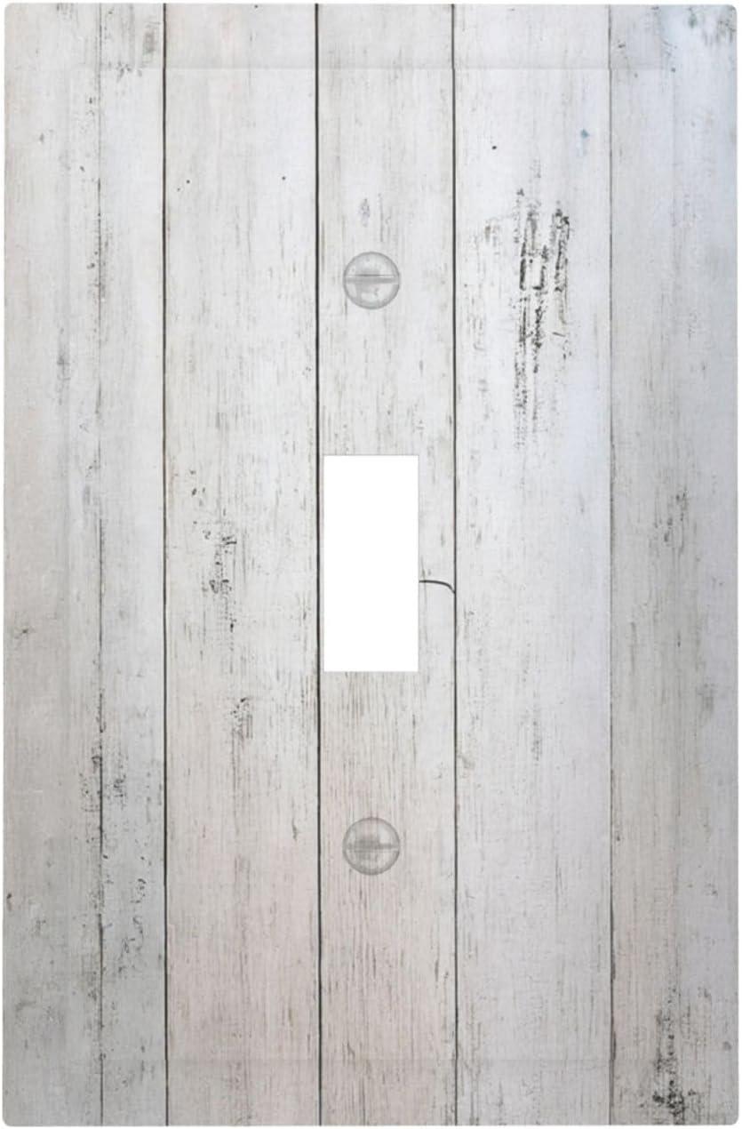 Rustic White Grey Wood Grain Decorative Light Switch Cover 1 Gang Single Toggle Decorator Outlet Wall Plate Device Electrical Faceplate Switchplates for Bedroom Bathroom Decor