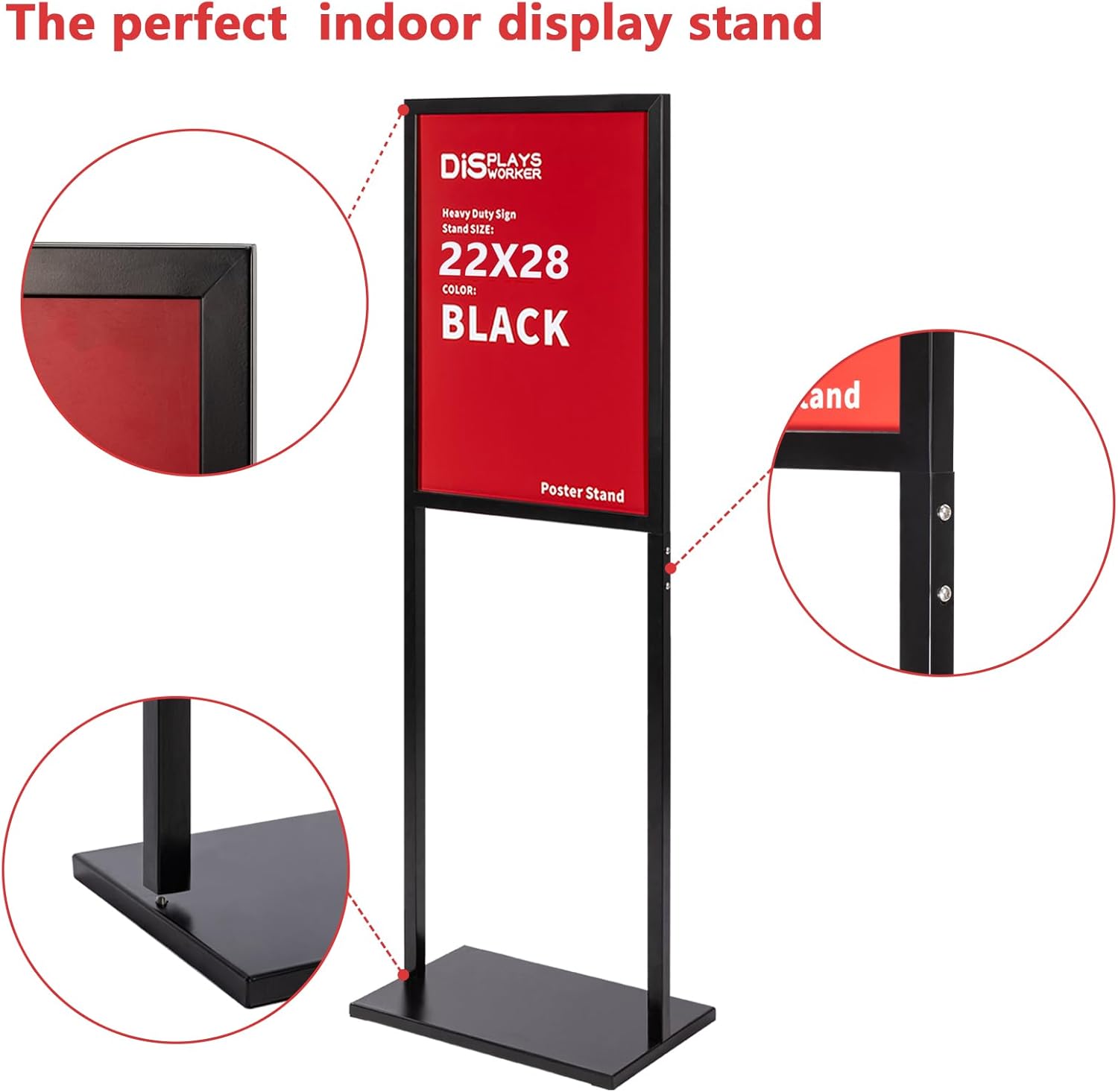 DISPLAYSWORKER Sign holder floor stand, heavy Duty Pedestal poster banner stand for display,22×28 inch slide-in double sided poster sign holder floor standing for board Display (Black, 22×28)