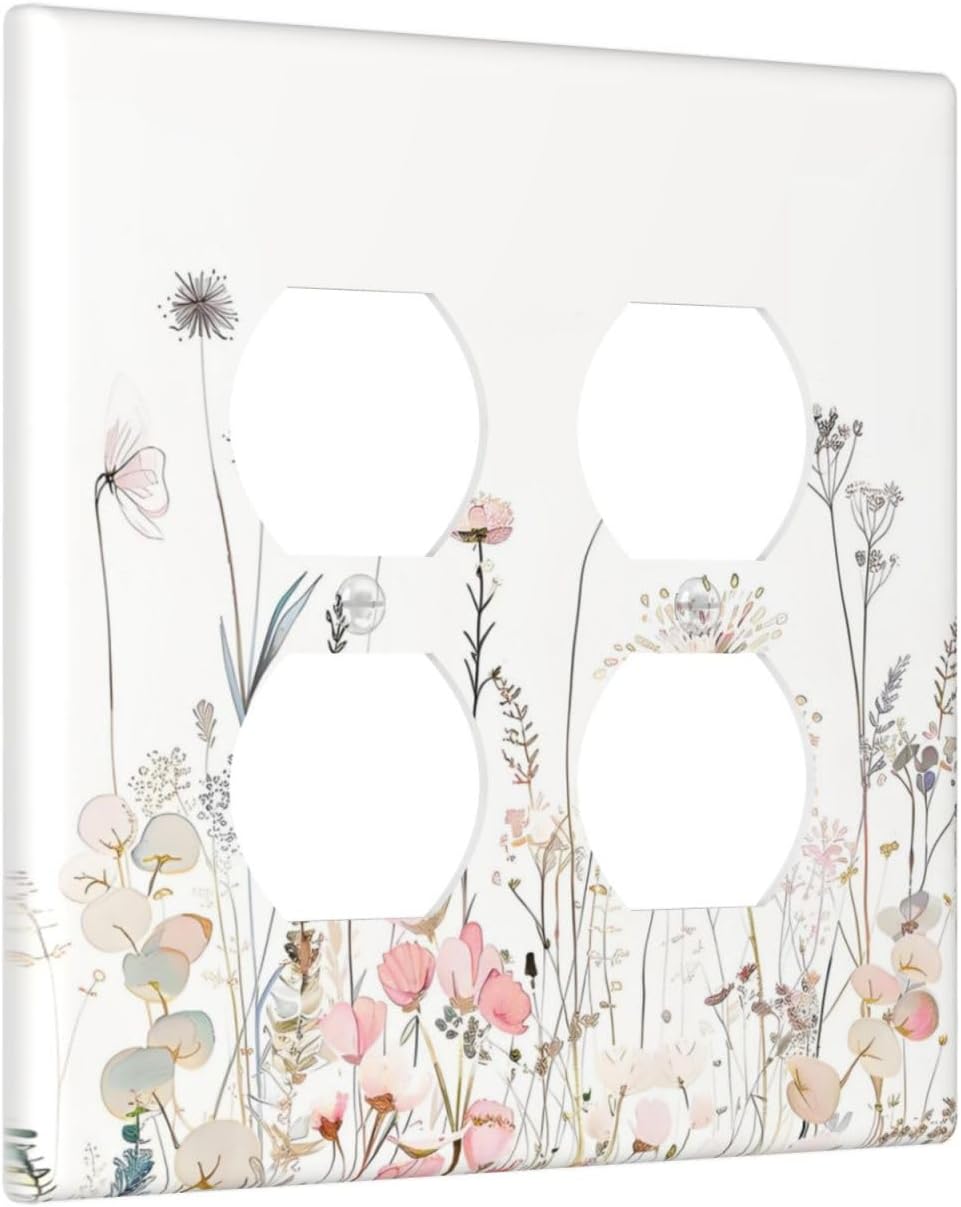Floral Watercolor Wildflower Dandelion Plant Outlet Covers 2 Gang Double Duplex Decorative Light Switch Covers Electrical Wallplates Socket Faceplate for Farmhouse Bed Room Decor