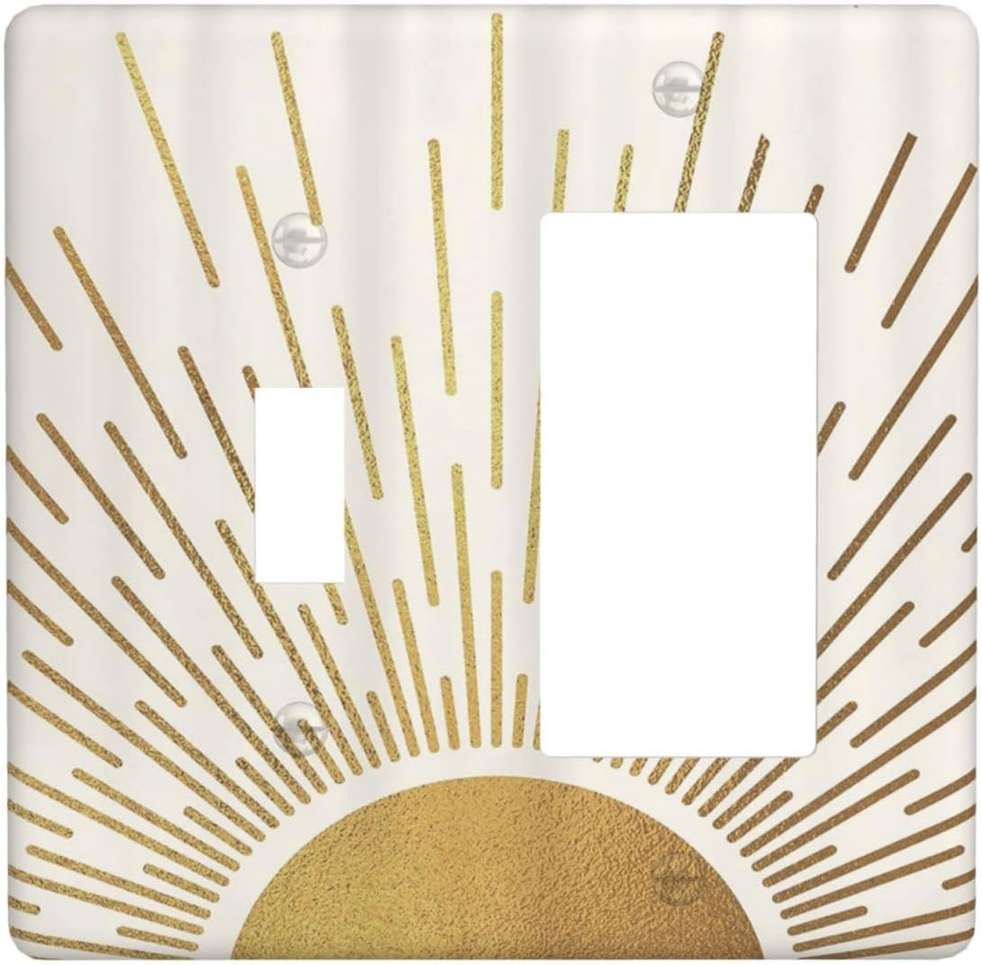 Decorative Outlet Covers Boho Mid Century Gold Sun Sunbeams 2 Gang Light Switch Cover Plate Single Toggle 1 Rocker Wall Plates for Electrical Outlets Switch Plate Covers for Bedroom Decor